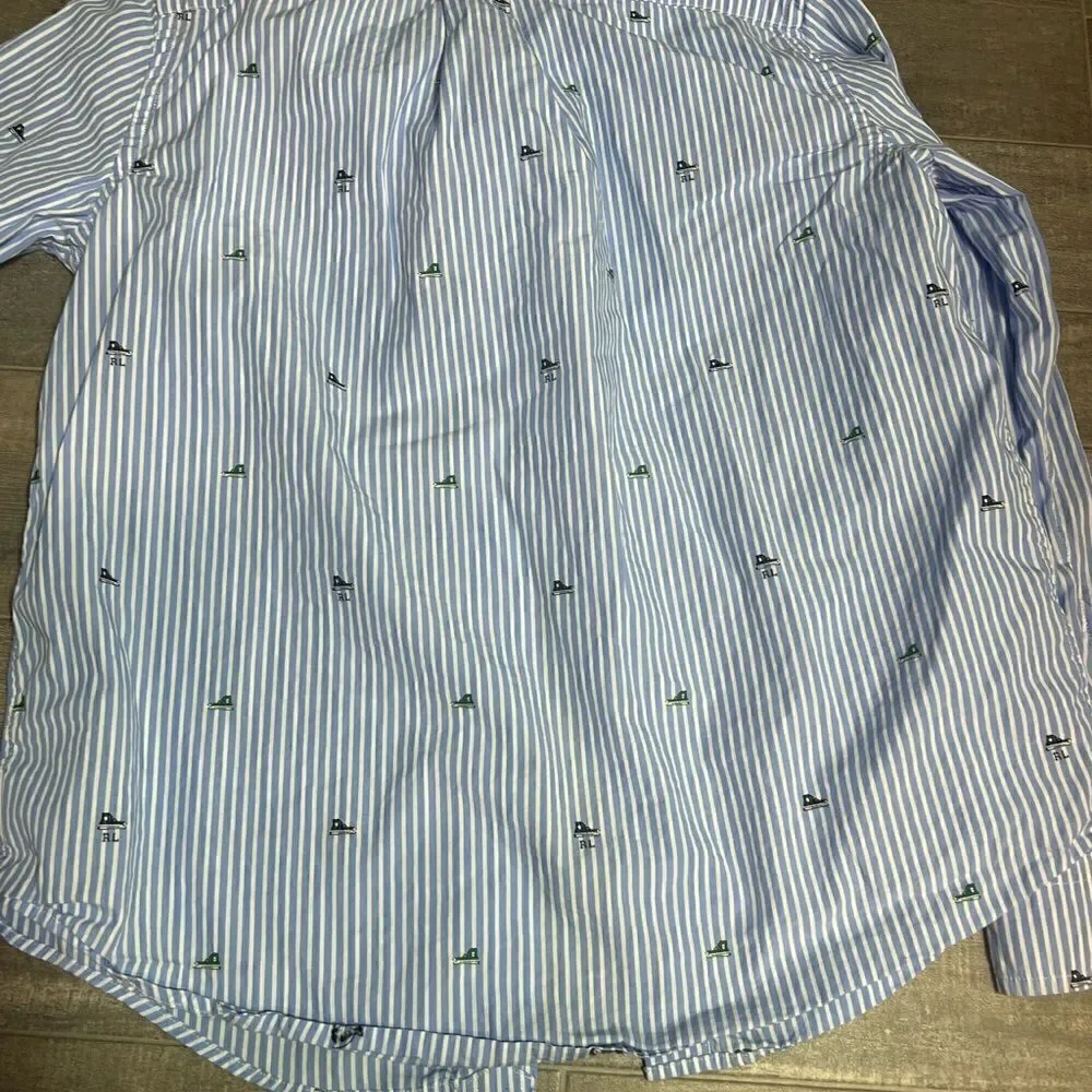 Ralph Lauren Natural stretch Boys striped sneaker Button down.  Size L.